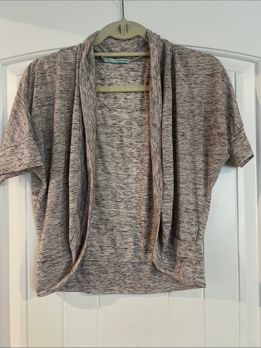 Maurices Heathered Taupe Open-Front Draped Sweater